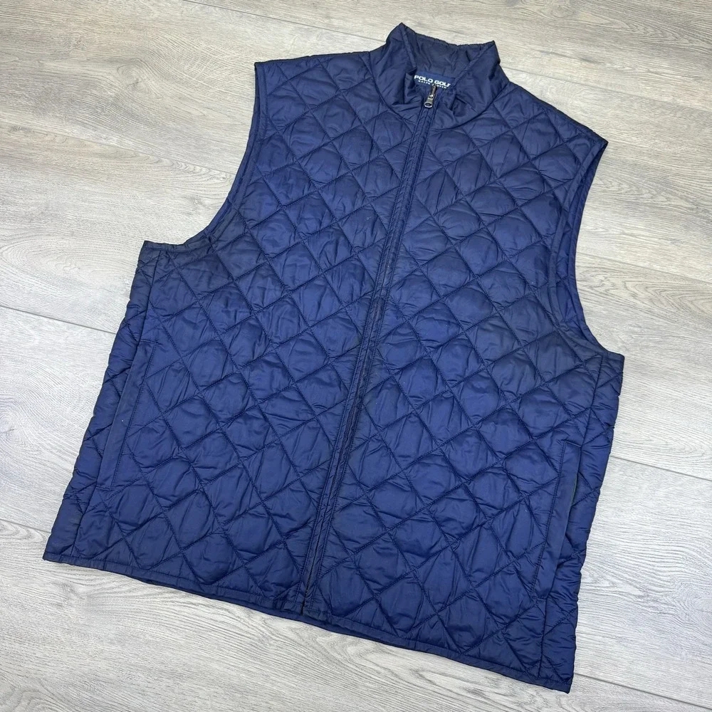 Polo Ralph Lauren Navy Blue Golf Puffer Vest Quilted Sz L FAIR‎
